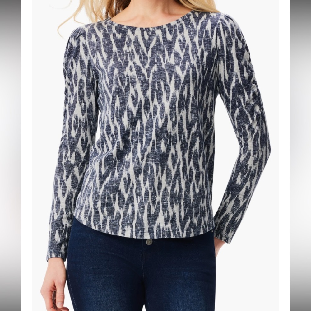 NZT NIC+ZOE Ikat Ruched Sleeve Top size small